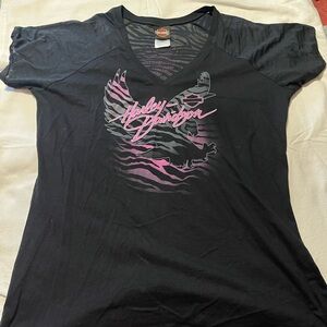 Harley-Davidson Women's Black Tee with Pink Graphics